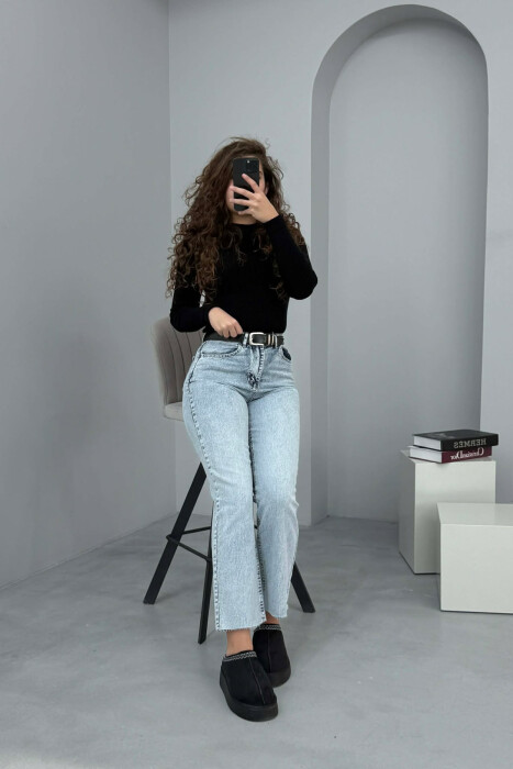BELTED ONE COLOR STRAIGHT WOMEN JEANS BEAUBLUE/BBL - 1