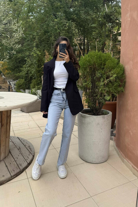 BELTED ONE COLOR STRAIGHT WOMEN JEANS LIGHTBLUE/BZ 