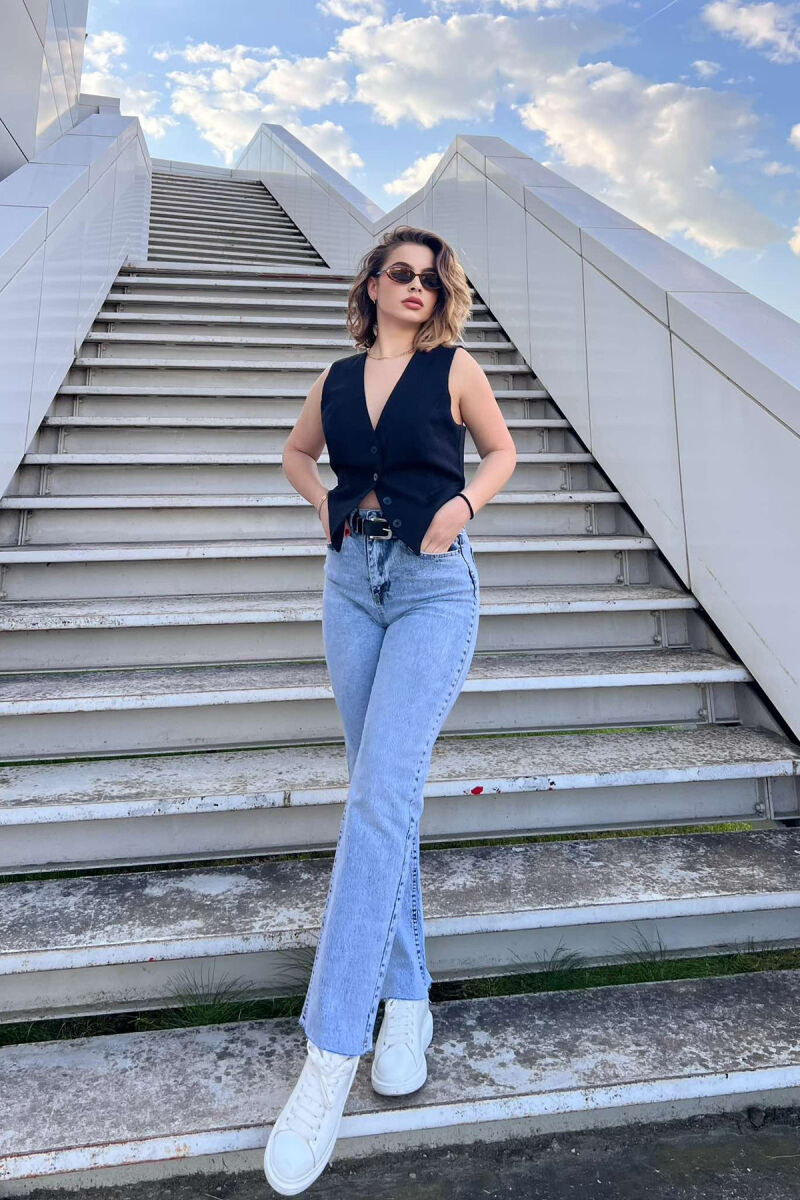 BELTED ONE COLOR STRAIGHT WOMEN JEANS LIGHTBLUE/BZ - 1