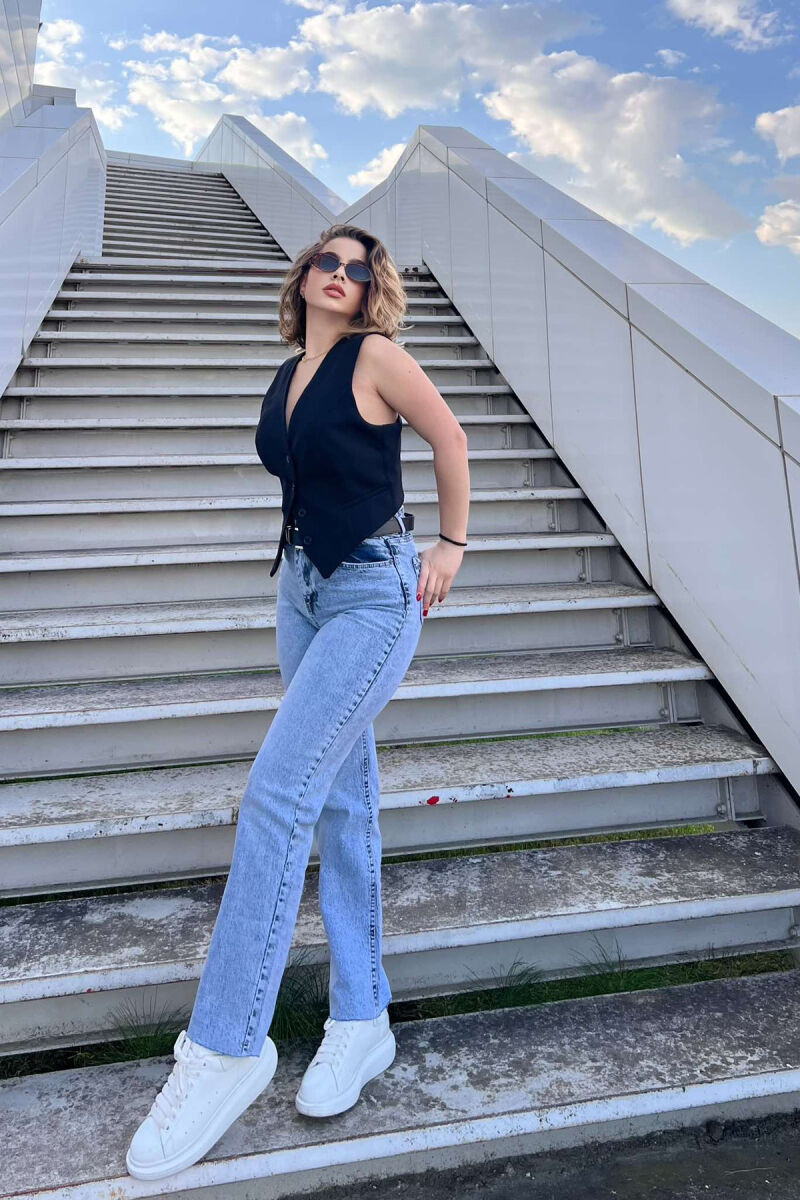BELTED ONE COLOR STRAIGHT WOMEN JEANS LIGHTBLUE/BZ - 2