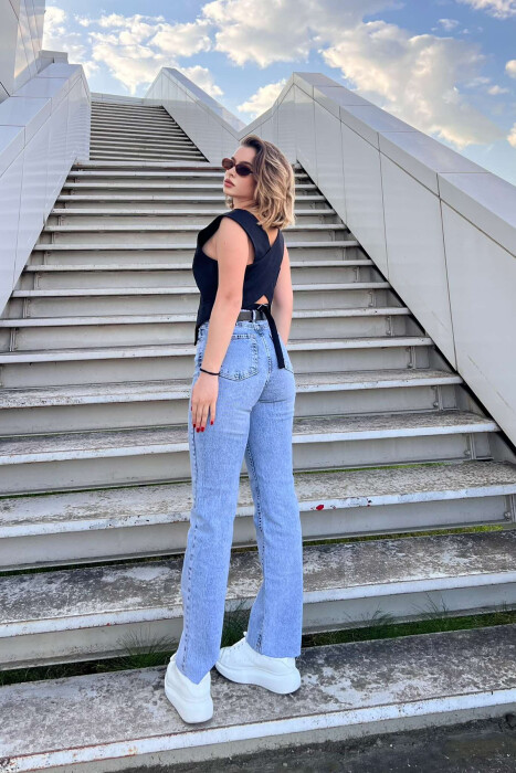 BELTED ONE COLOR STRAIGHT WOMEN JEANS LIGHTBLUE/BZ - 3