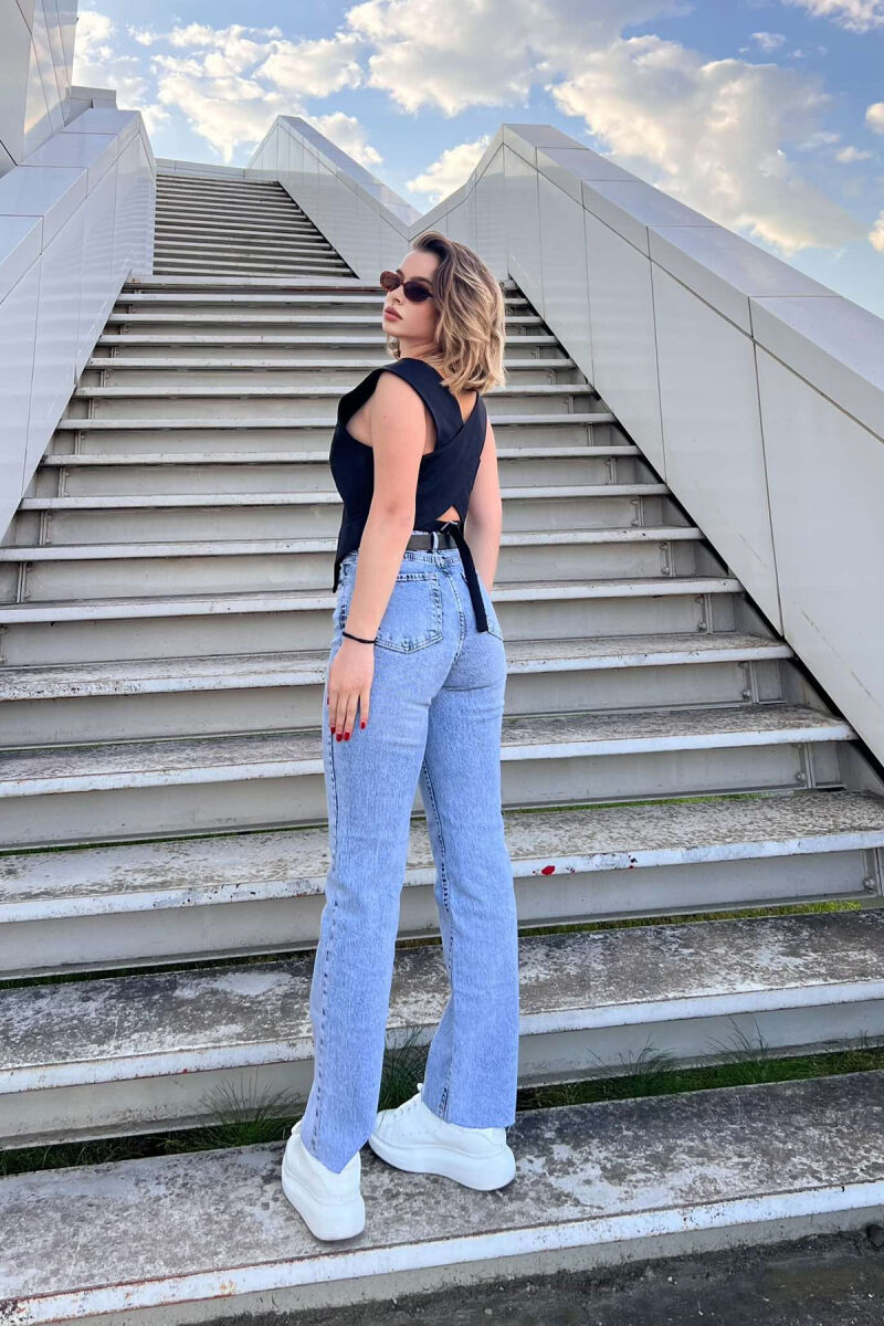 BELTED ONE COLOR STRAIGHT WOMEN JEANS LIGHTBLUE/BZ - 3
