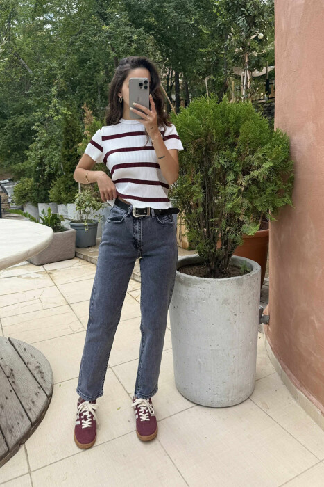 XHINSE TË THJESHTA ME RRIP PËR FEMRA NË NGJYRËN GRI - 