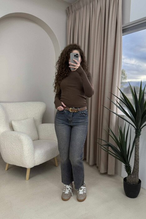 XHINSE TË DREJTA ME DETAJIN E RRIPIT PËR FEMRA NË NGJYRËN BLU - KLAUDIO FASHION