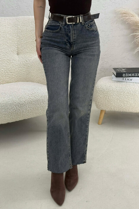 BELTED STRAIGHT WOMEN JEANS BLUE/BLU - 1