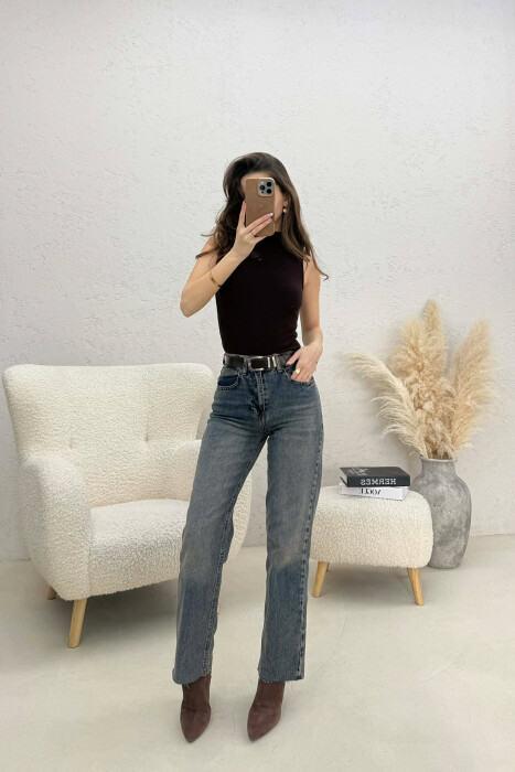 BELTED STRAIGHT WOMEN JEANS BLUE/BLU - 3