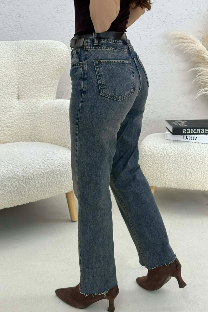 BELTED STRAIGHT WOMEN JEANS BLUE/BLU - 4