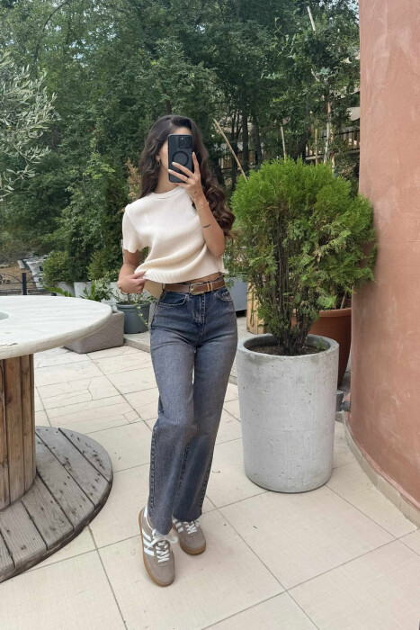 BELTED STRAIGHT WOMEN JEANS BLUE/BLU - 6