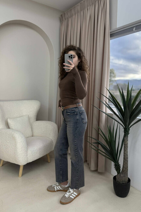 BELTED STRAIGHT WOMEN JEANS BLUE/BLU - 3