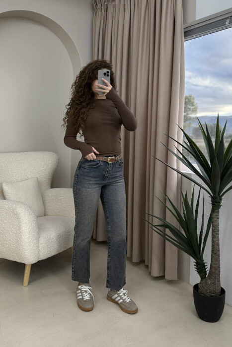 BELTED STRAIGHT WOMEN JEANS BLUE/BLU - 2