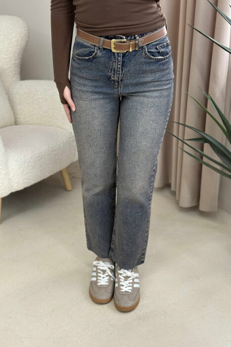 BELTED STRAIGHT WOMEN JEANS BLUE/BLU - 4