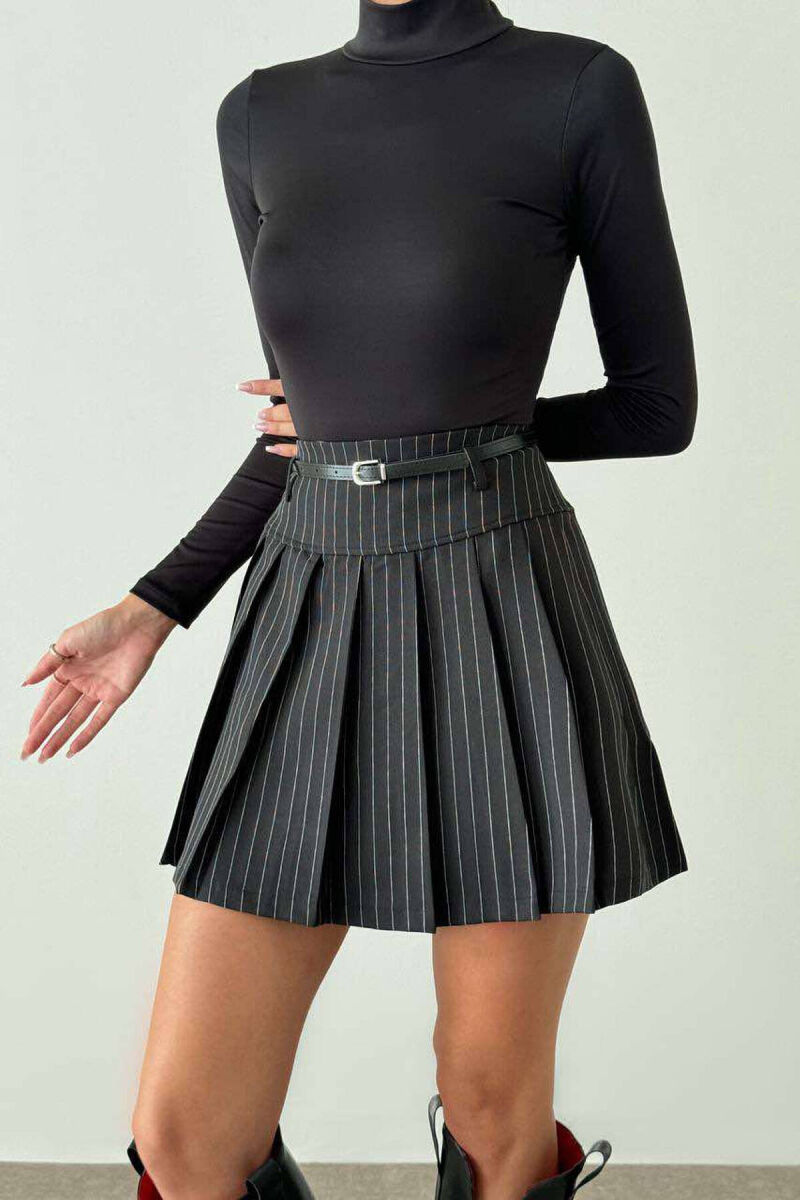 BELTED STRIPED WOMEN SKIRT BLACK/ E ZEZE - 6