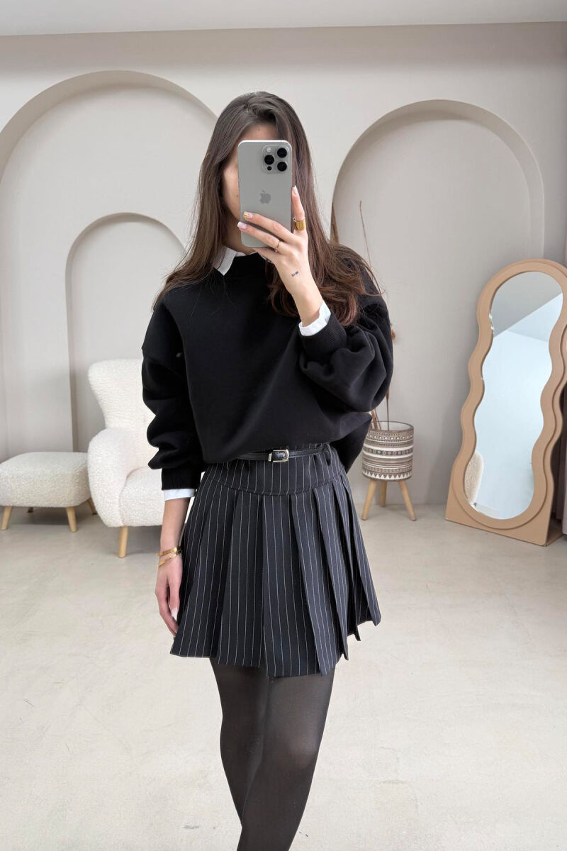 BELTED STRIPED WOMEN SKIRT BLACK/ E ZEZE - 1