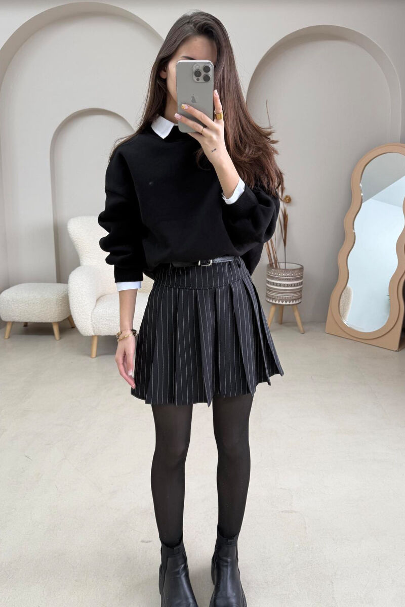 BELTED STRIPED WOMEN SKIRT BLACK/ E ZEZE - 2