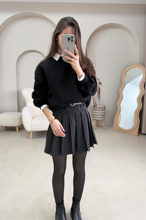 BELTED STRIPED WOMEN SKIRT BLACK/ E ZEZE - 5