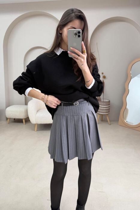 BELTED STRIPED WOMEN SKIRT GREY/GRI 