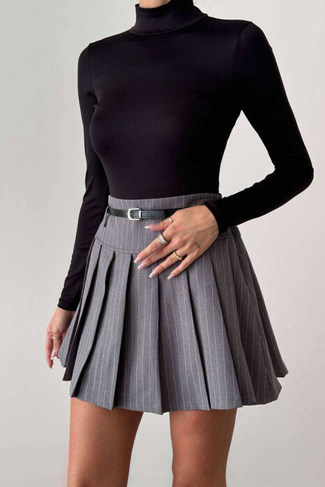 BELTED STRIPED WOMEN SKIRT GREY/GRI - 5