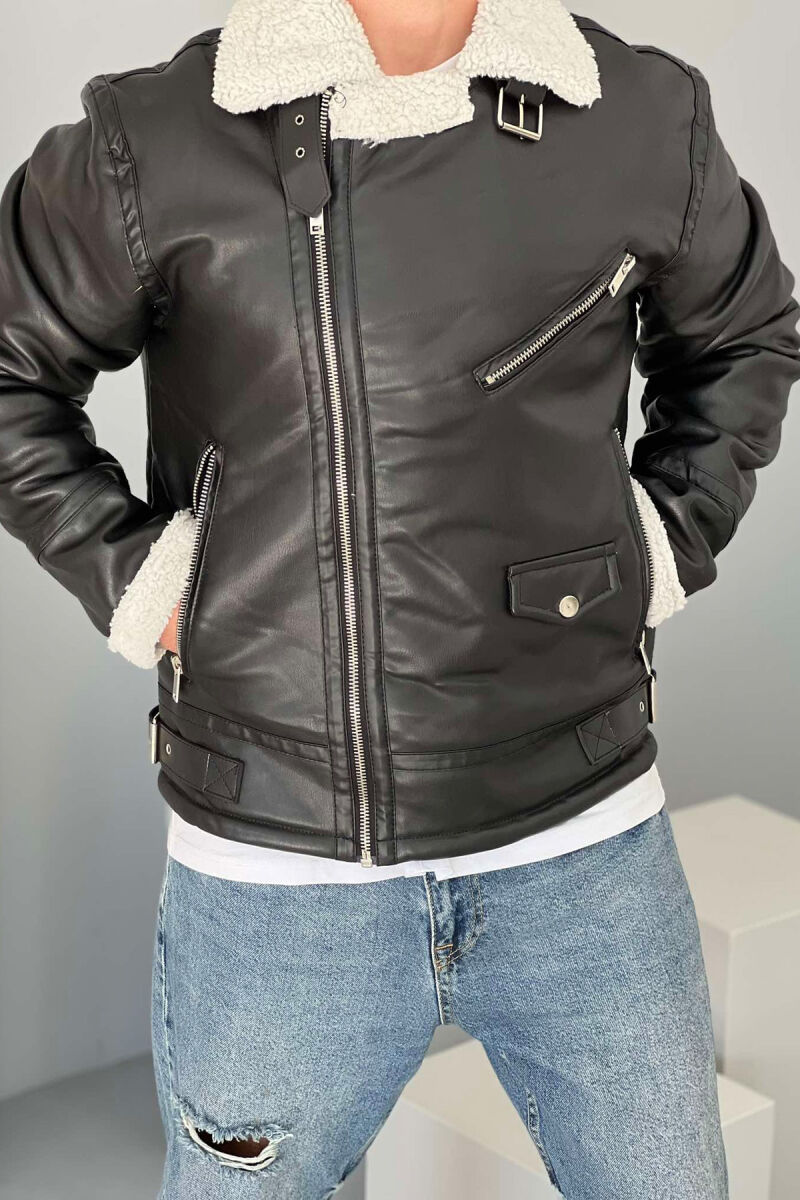 BELTED MEN JACKET WITH POCKETS BLACK/ E ZEZE - 1