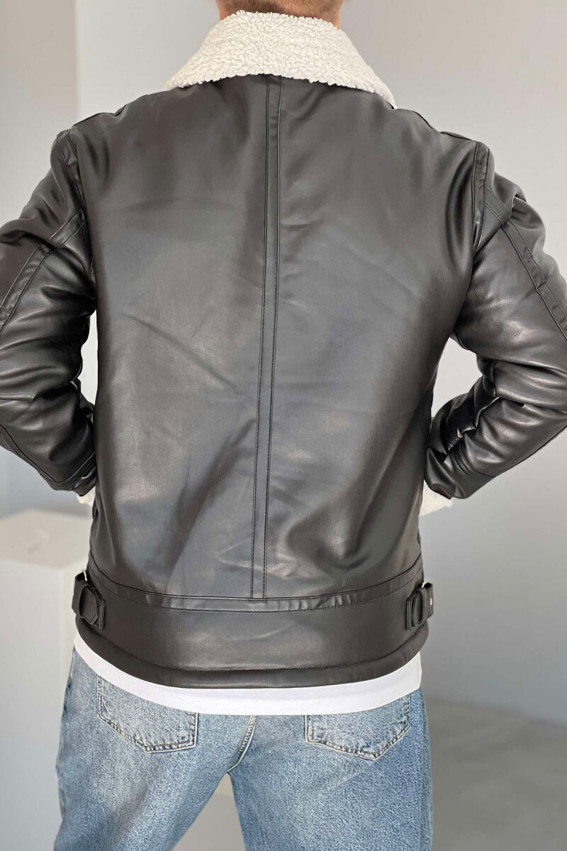 BELTED MEN JACKET WITH POCKETS BLACK/ E ZEZE - 5