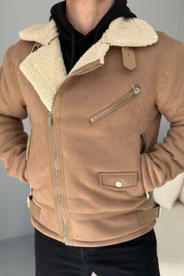 BELTED MEN JACKET WITH ZIPPERS BEIGE/BEZHE 