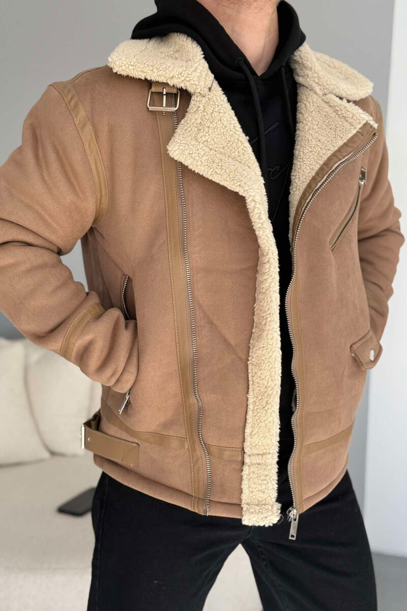 BELTED MEN JACKET WITH ZIPPERS BEIGE/BEZHE - 4