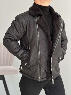 BELTED MEN JACKET WITH ZIPPERS BLACK/ E ZEZE 