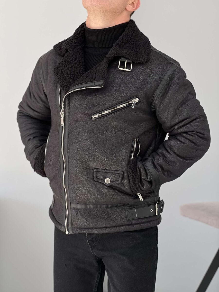 BELTED MEN JACKET WITH ZIPPERS BLACK/ E ZEZE - 2