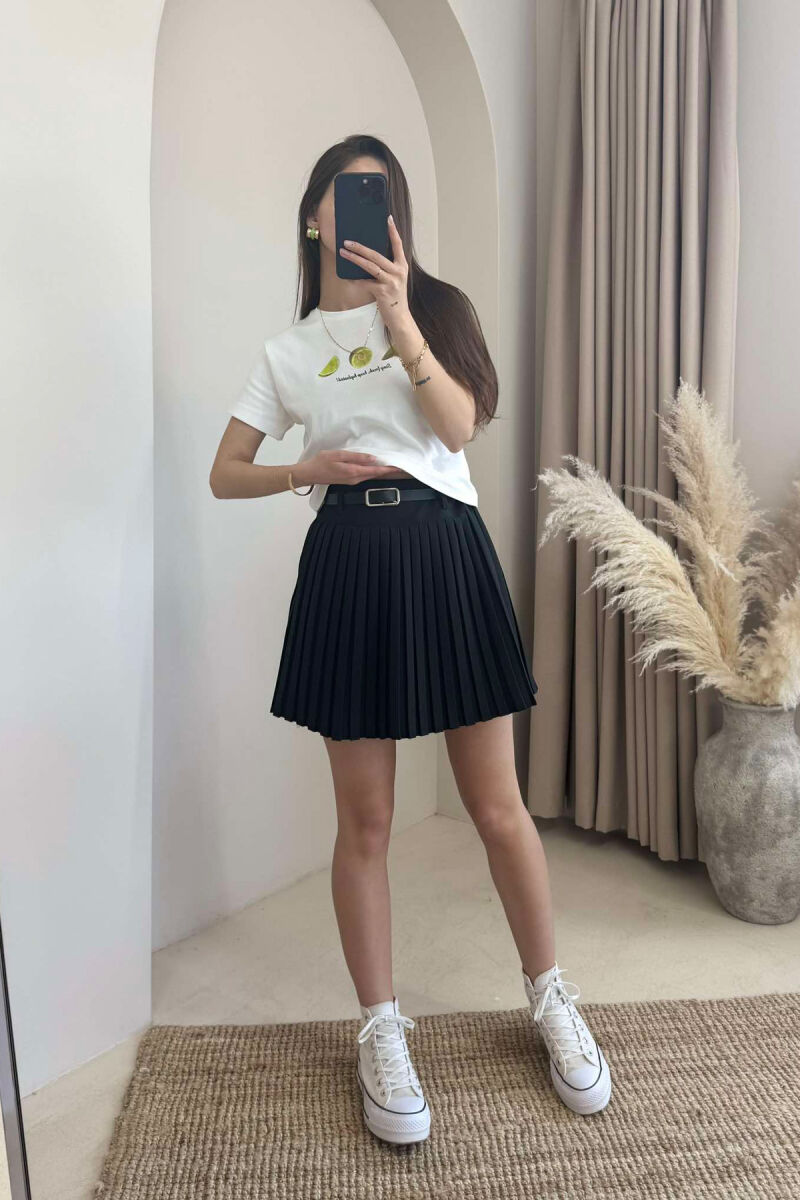 BELTED WOMEN SKIRT IN BLACK COLOR - 2
