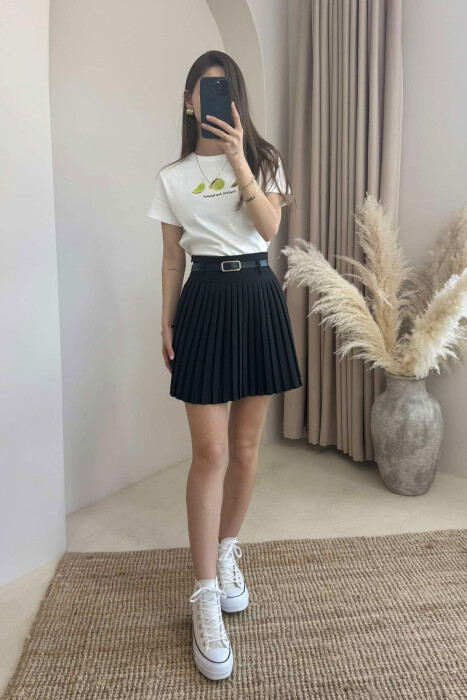 BELTED WOMEN SKIRT IN BLACK COLOR - 3