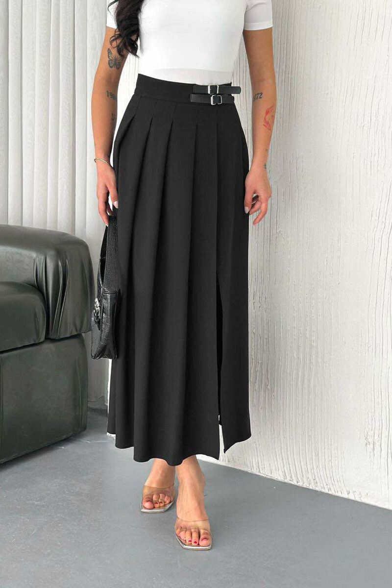 BELTS DETAIL LONG WOMEN SKIRT IN BLACK COLOR - 1