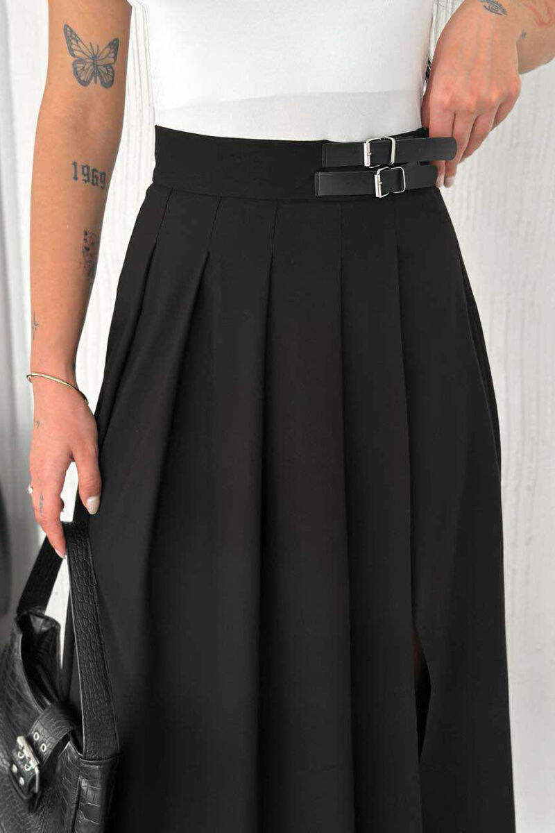 BELTS DETAIL LONG WOMEN SKIRT IN BLACK COLOR - 2