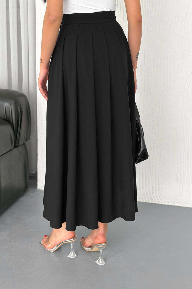 BELTS DETAIL LONG WOMEN SKIRT IN BLACK COLOR - 3