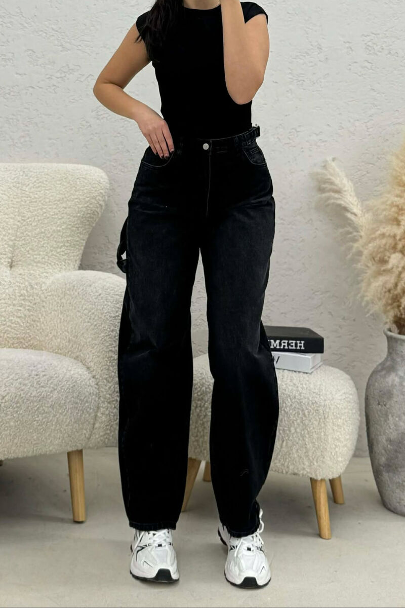 BELTS DETAIL WOMEN JEANS BLACK/ E ZEZE - 1