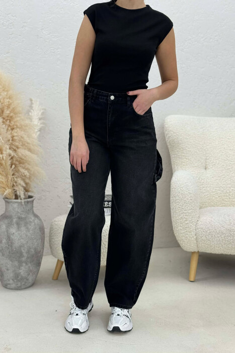 BELTS DETAIL WOMEN JEANS BLACK/ E ZEZE - 7