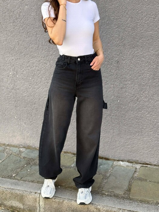 BELTS DETAIL WOMEN JEANS BLACK/ E ZEZE - KLAUDIO FASHION