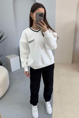 BH SWEATSHIRT+JOGGERS FLUFFY WOMEN SET WHITE-BLACK/BAZE 