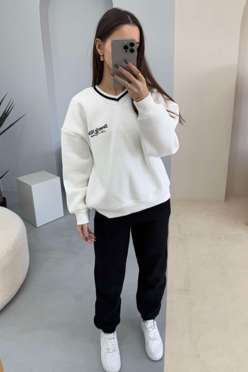 BH SWEATSHIRT+JOGGERS FLUFFY WOMEN SET WHITE-BLACK/BAZE - 1