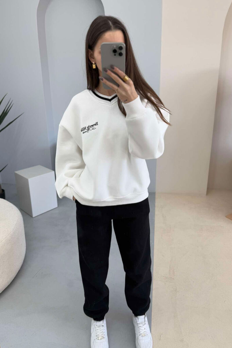 BH SWEATSHIRT+JOGGERS FLUFFY WOMEN SET WHITE-BLACK/BAZE - 2