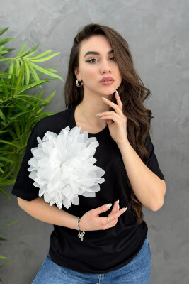 BIG FLOWER COTTON WOMAN T-SHIRT BLACK/ E ZEZE 