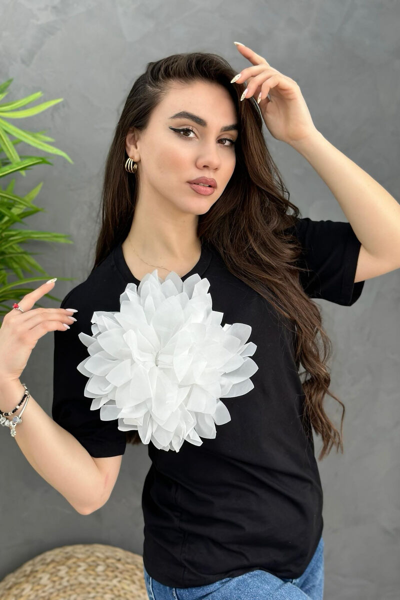 BIG FLOWER COTTON WOMAN T-SHIRT BLACK/ E ZEZE - 2