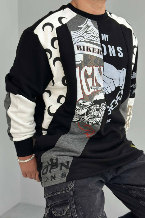 BIKER DESIGN MEN SWEATSHIRT BLACK/ E ZEZE - KLAUDIO FASHION