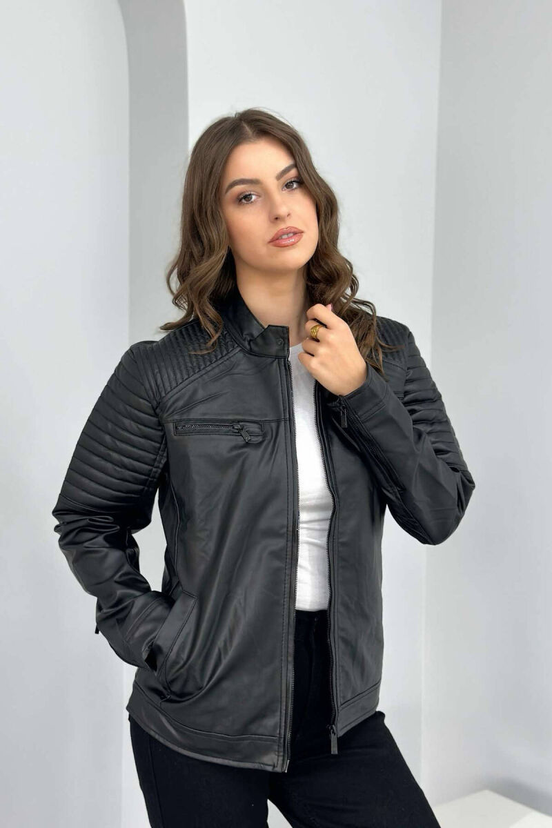 BIKER ONE COLOR SIMPLE WOMEN JACKET BLACK/ E ZEZE - 1