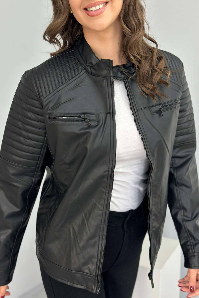 BIKER ONE COLOR SIMPLE WOMEN JACKET BLACK/ E ZEZE - 3