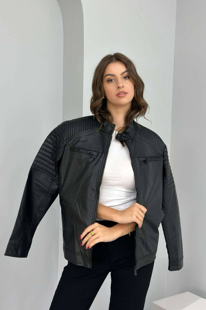 BIKER ONE COLOR SIMPLE WOMEN JACKET BLACK/ E ZEZE - 4