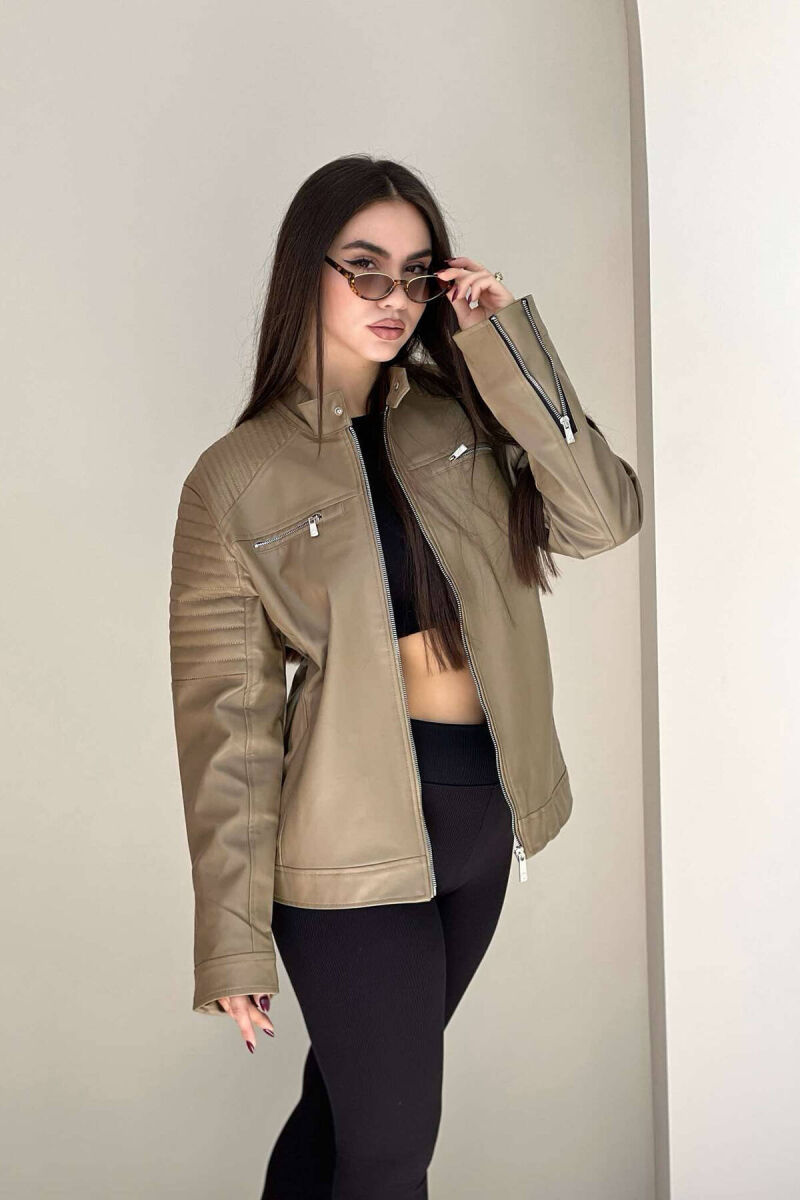 BIKER ONE COLOR SIMPLE WOMEN JACKET BROWN/KAFE - 1