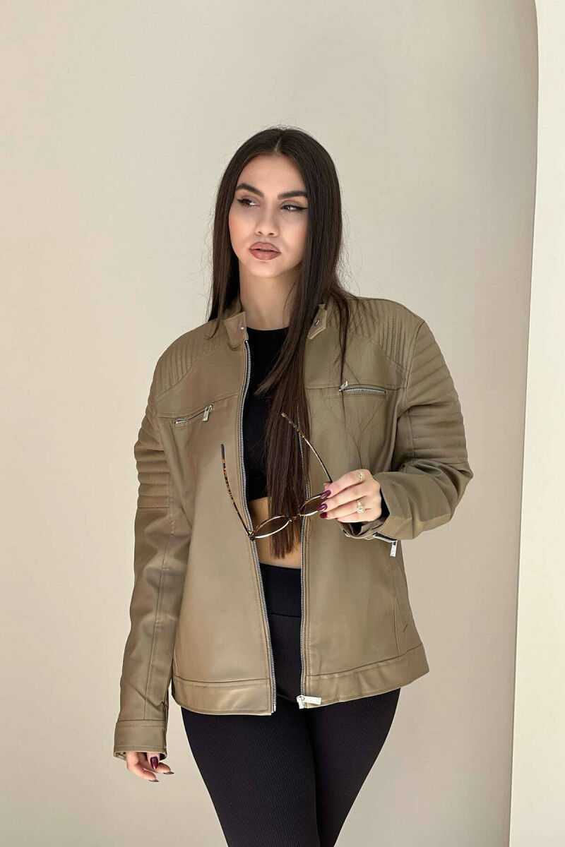 BIKER ONE COLOR SIMPLE WOMEN JACKET BROWN/KAFE - 2