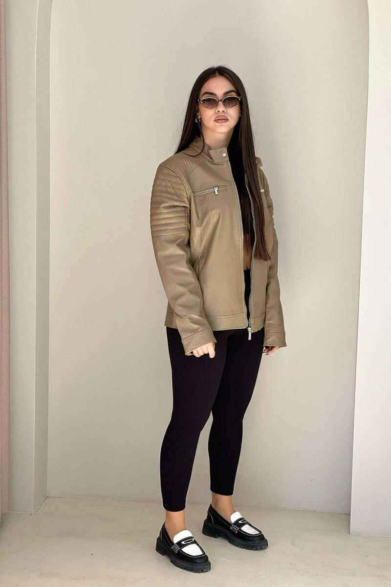 BIKER ONE COLOR SIMPLE WOMEN JACKET BROWN/KAFE - 3