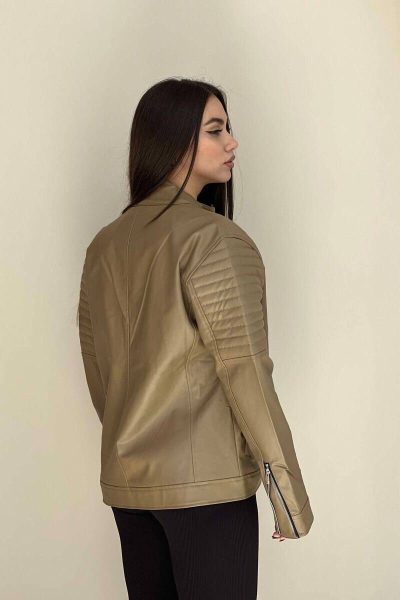 BIKER ONE COLOR SIMPLE WOMEN JACKET BROWN/KAFE - 4