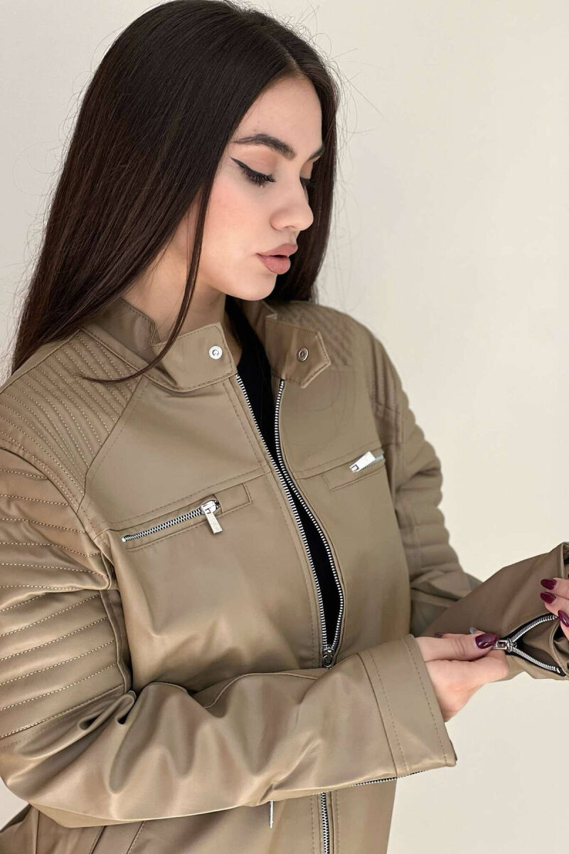 BIKER ONE COLOR SIMPLE WOMEN JACKET BROWN/KAFE - 5