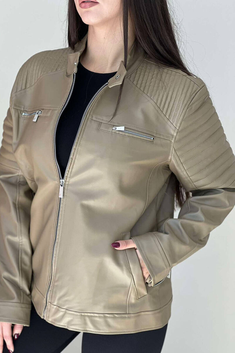 BIKER ONE COLOR SIMPLE WOMEN JACKET BROWN/KAFE - 6